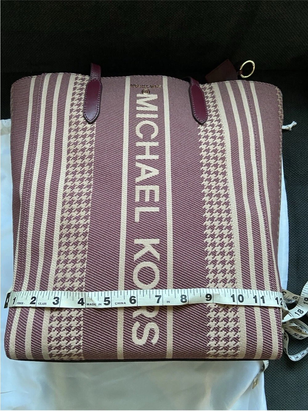 NWT: Michael Kors Maroon & Beige Striped Tote with Wristlet - Picture 8 of 13